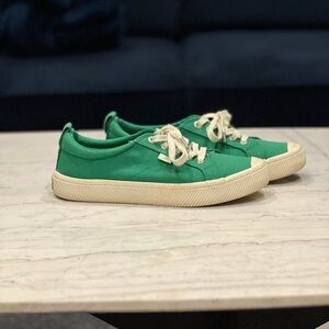 Green Canvas Sneakers with Cream Laces